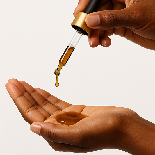 Dropping batana oil into palm