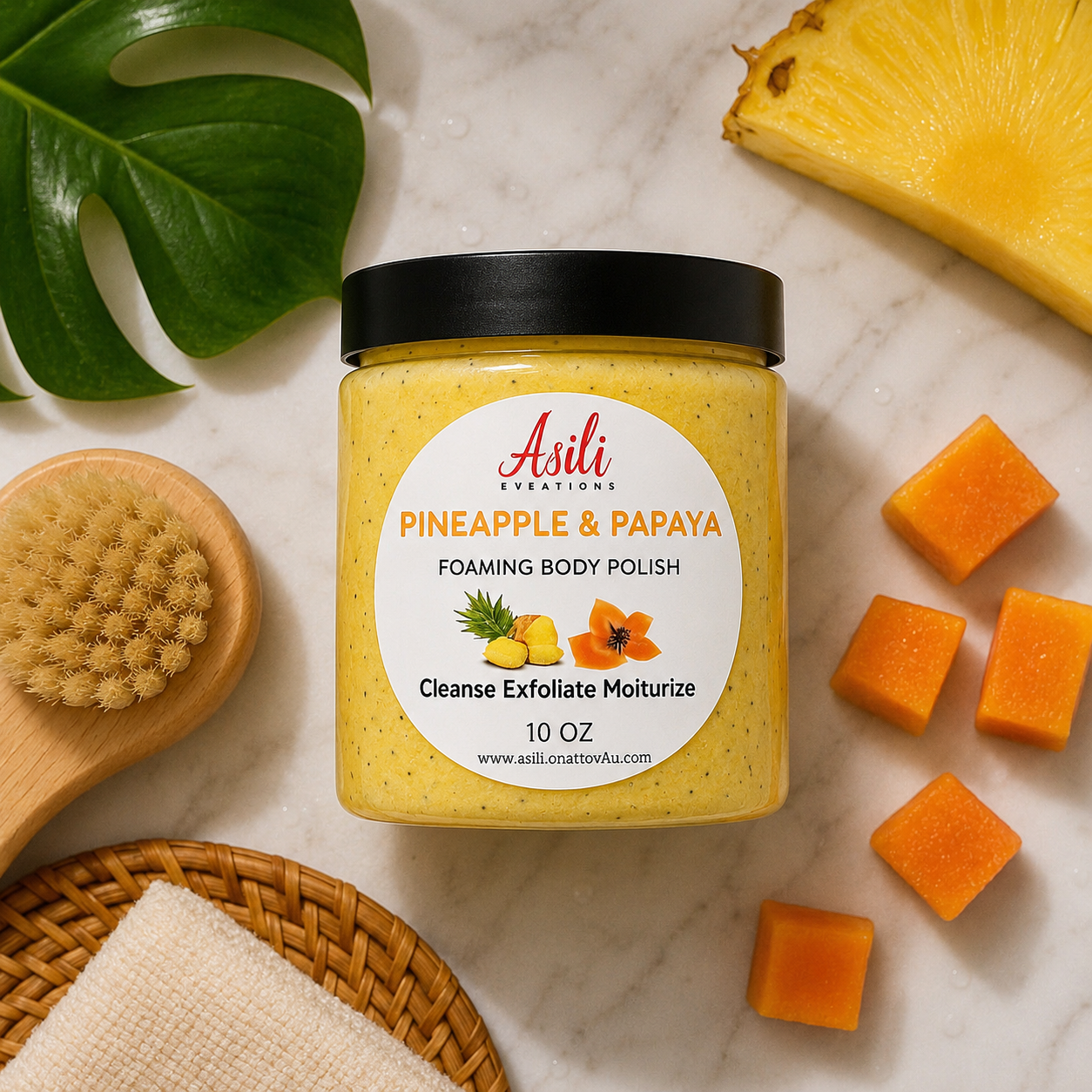 Pineapple & Papaya Foaming Body Polish | Hydrating Sugar Body Scrub for Soft, Radiant Skin