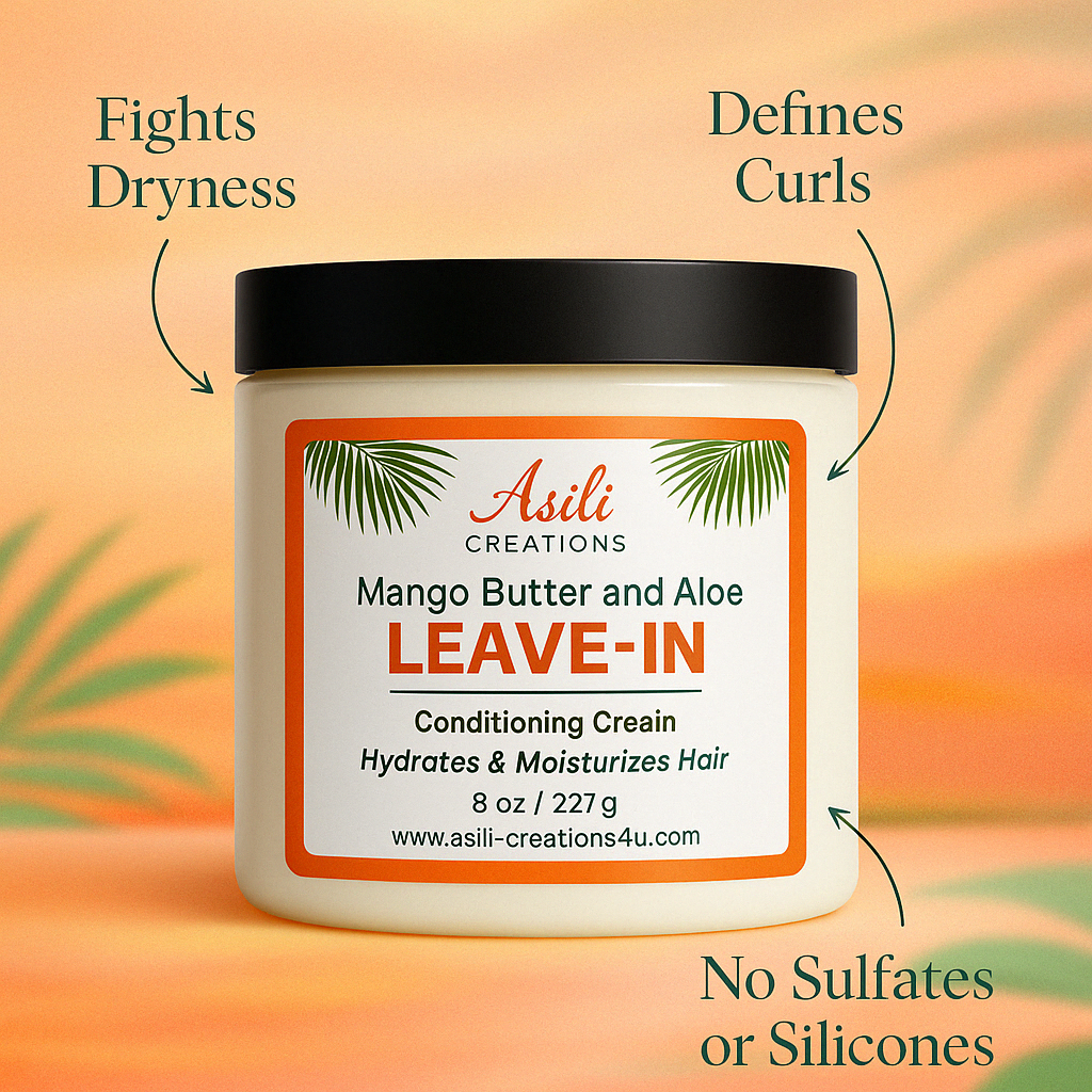 Top benefits of Asili Mango Butter Leave-In: defines curls, fights dryness, no silicones or sulfates, improves manageability for natural hair