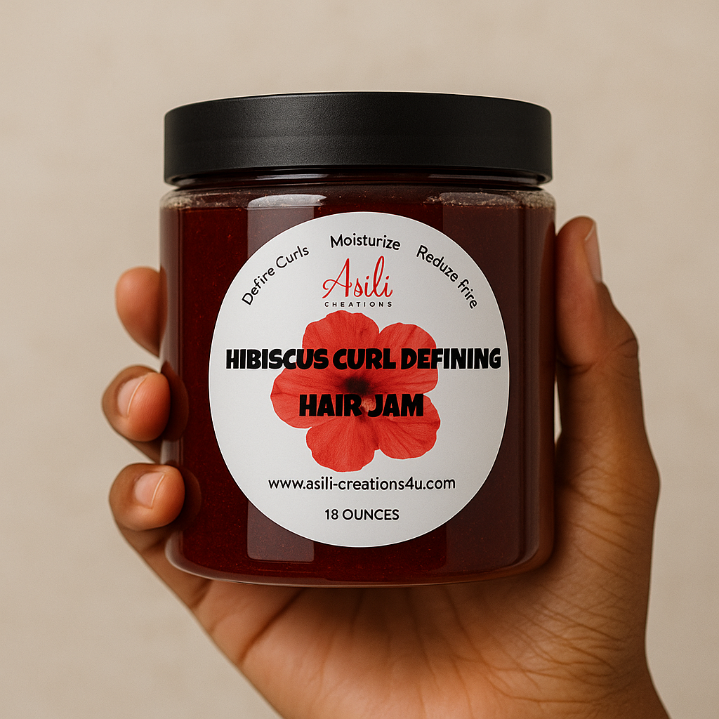 18 oz hibiscus curl defining gel jar shown in hand for size reference