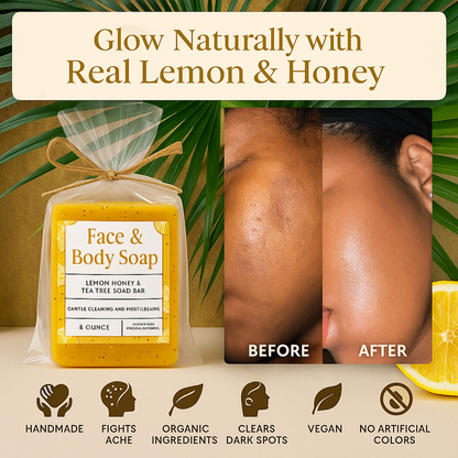 Clear glowing skin after using lemon honey tea tree cleansing bar