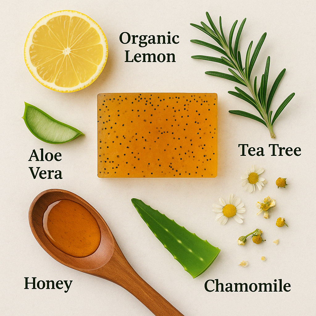 Natural soap with lemon honey and tea tree for acne-prone skin