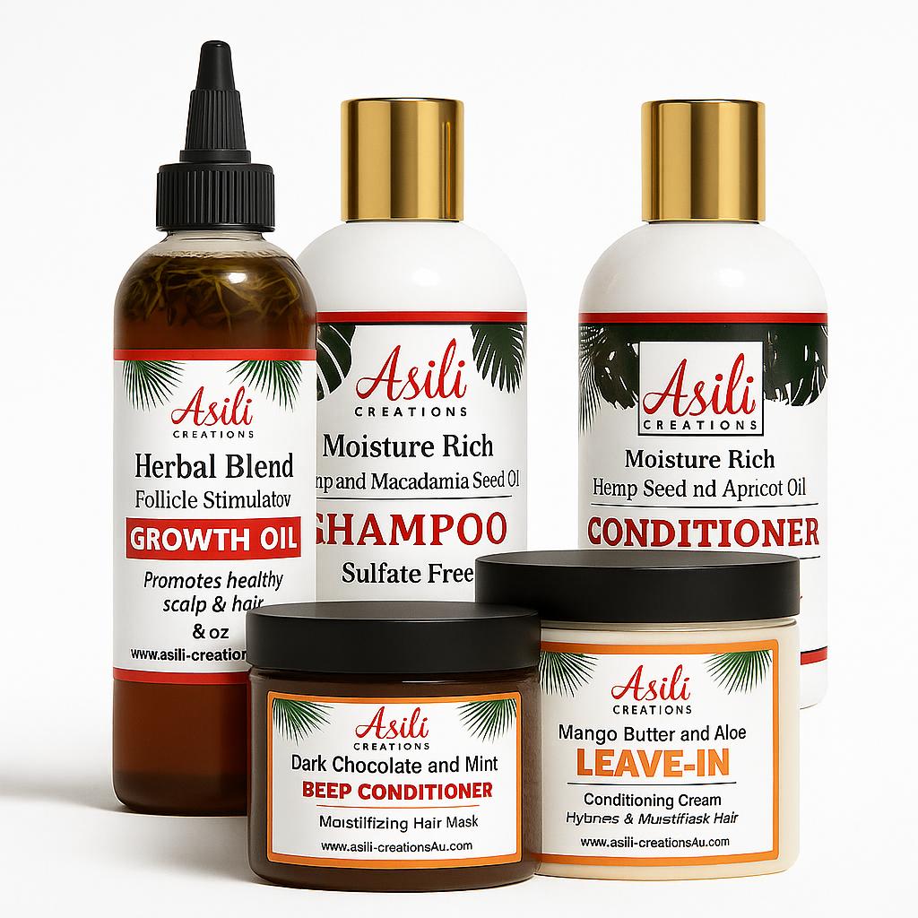 The Mega Moisture Bundle by Asili Creations — products laid out