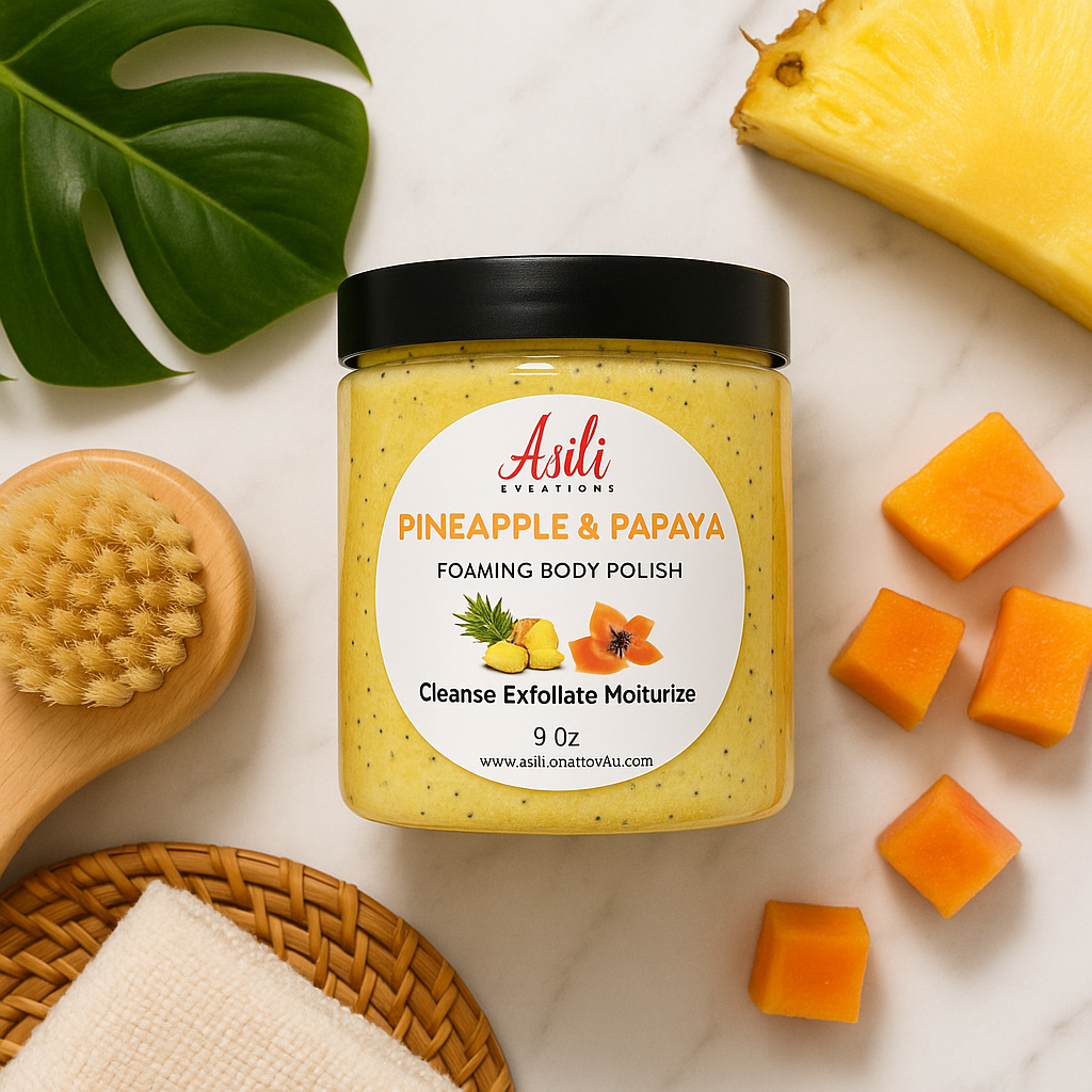 Tropical body scrub with pineapple and papaya for radiant glowing skin